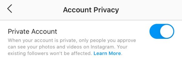 حساب خود را روی Private تنظیم کنید